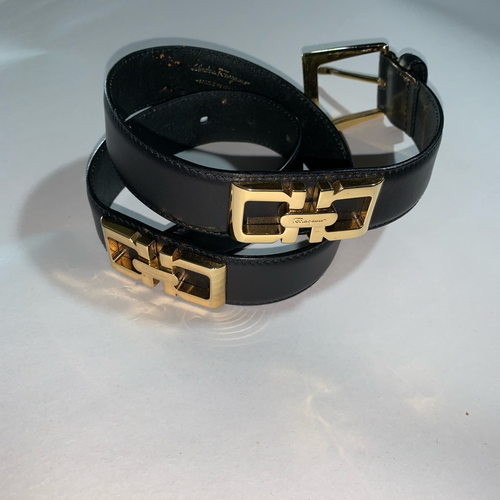SALVATORE FERRAGAMO size MED black/gold BELT - Picture 1 of 7